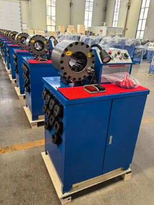 2”Blue Color Crimping Size Reach To 2.5 Inch Inner Hose Diameter Big Force 600T Crimping Force Rubber Hose Crimping Machine With 6-51mm Range And 10 Interchangeable Dies With Fast Change Mould Tools