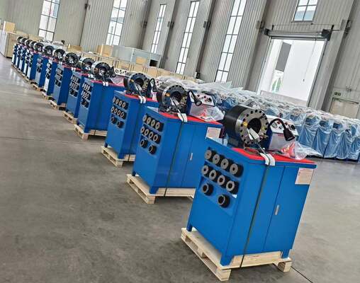 600T 31.5Mpa Rubber Hose Crimping Machine Higher Model Blue Color 3kw Motor Button Control Systerm 220v/240v/380v/415v Voltage With 6-51mm Crimping Range And 10 Interchangeable Dies